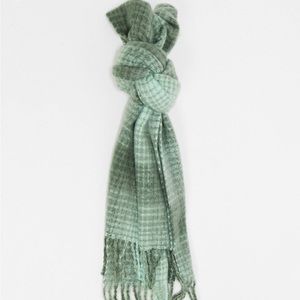 ASOS DESIGN long fluffy check scarf in tonal green